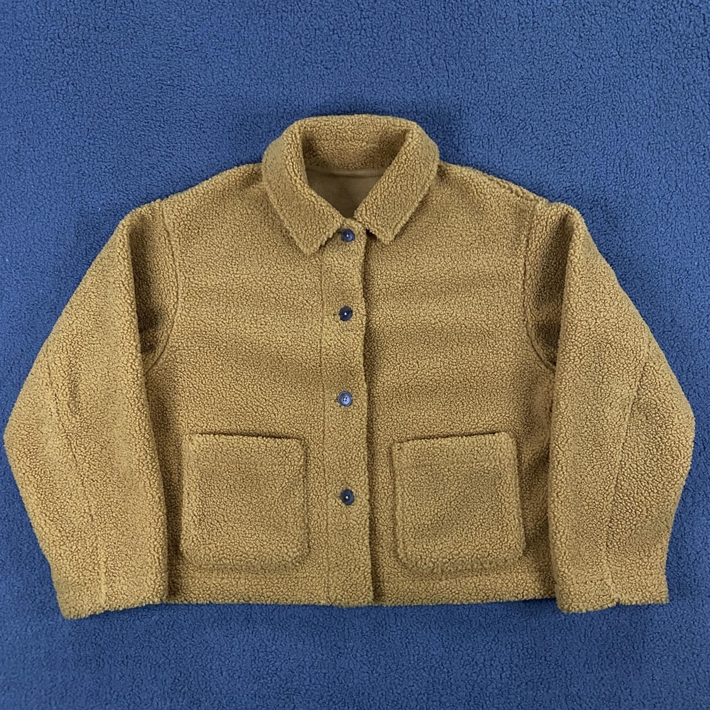 Uniqlo Jacket Womens Medium Sherpa Teddy Fleece Chore Cropped Coat